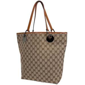 Gucci GG-patterned tote bag, handbag, shoulder GG canvas, beige and orange, 1...